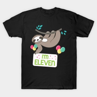 Cute Sloth On Tree I'm Eleven Years Old Born 2009 Happy Birthday To Me 11 Years Old T-Shirt